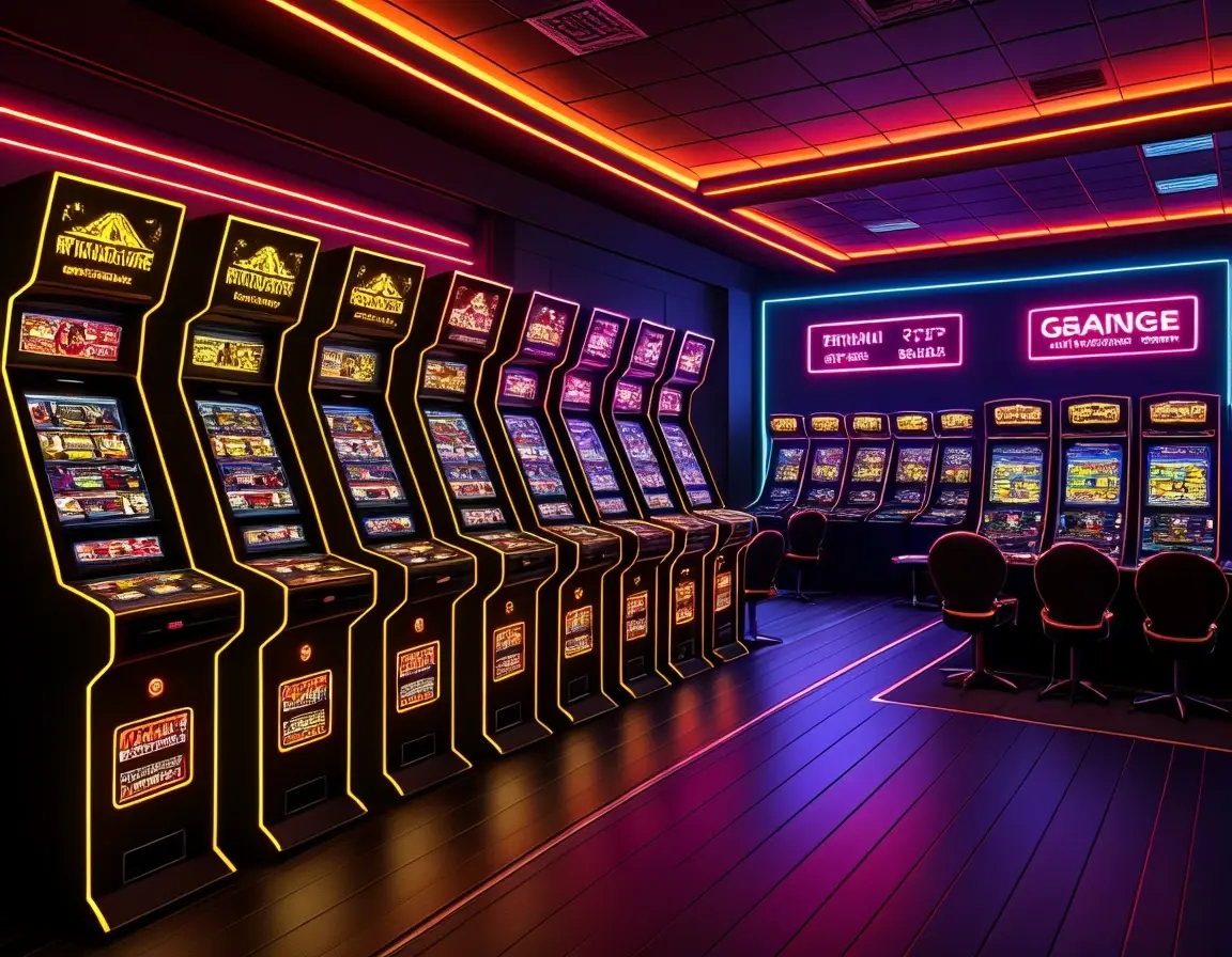 Modern casino floor with certified slot machines